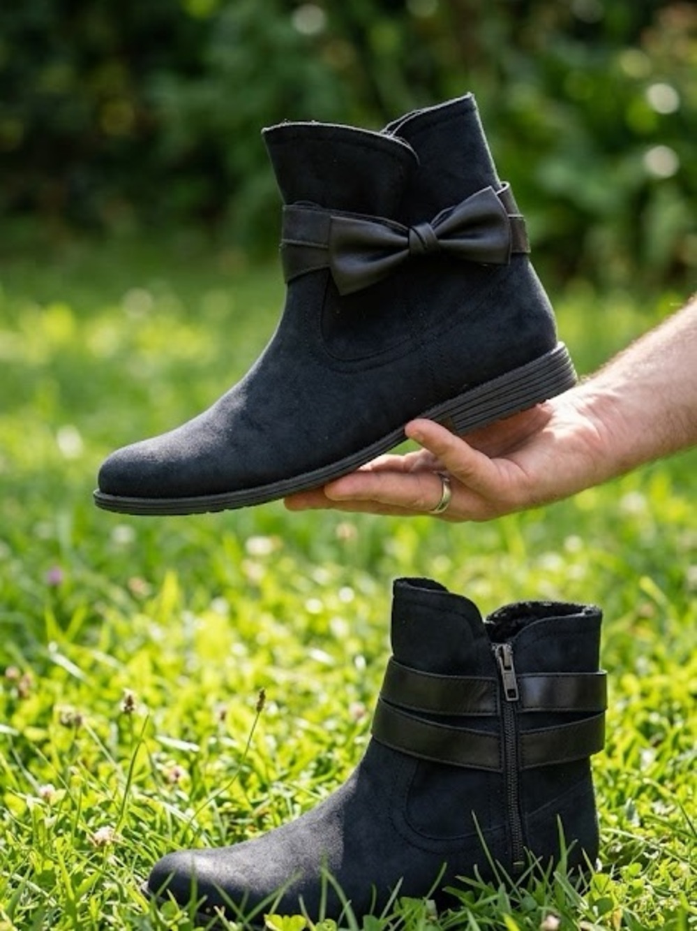 Ugg Black Joanie Bow Ankle Boots Shoes Sz Small Women's Suede Leather